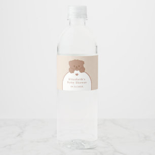 Minimalist Cute Teddy Bear Modern Baby Shower Water Bottle Label