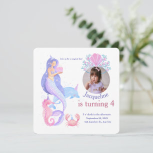 Minimalist Cute Under the Sea Mermaid Birthday Invitation