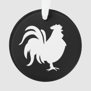 Minimalist Cute White lucky rooster Ornament