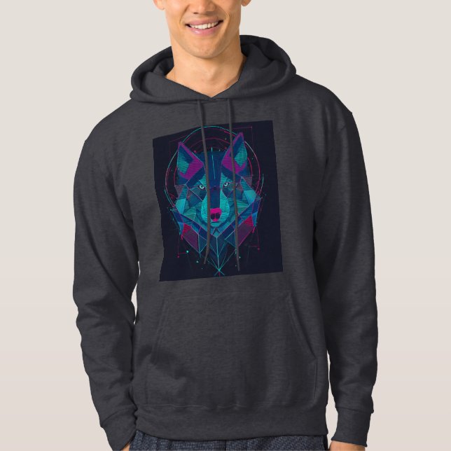 Minimalist Cyberpunk Neon Wolf Head – Futuristic S Hoodie (Front)