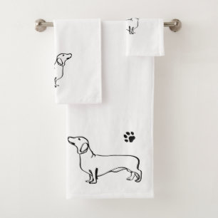 Minimalist Dachshund Art - Your Text, Your Style Bath Towel Set