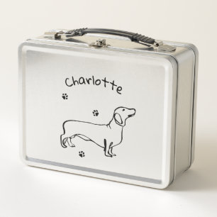 Minimalist Dachshund Art - Your Text, Your Style Metal Lunch Box