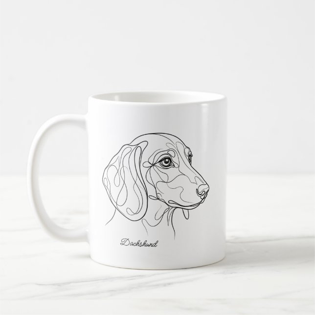 Minimalist Dachshund Line Drawing Custom Pet Name Coffee Mug (Left)