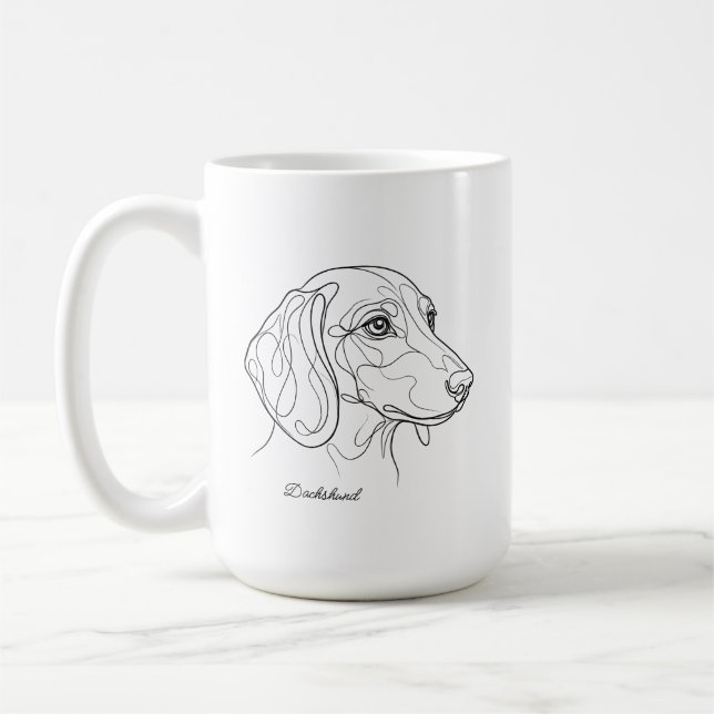 Minimalist Dachshund Line Drawing Custom Pet Name Coffee Mug (Left)