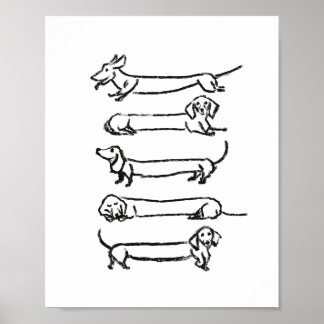 Minimalist Dachshund Sketch Art Print