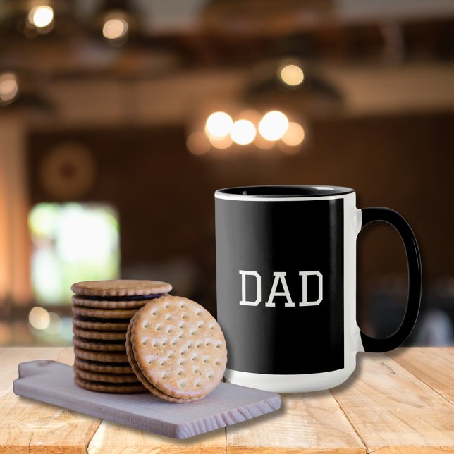 Minimalist "DAD" White Typography Plain Black Mug (Creator Uploaded)