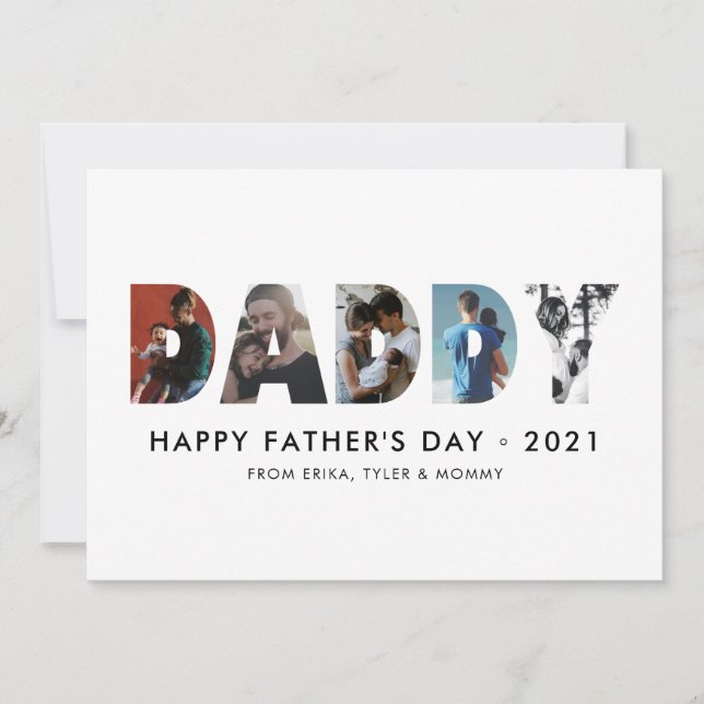 Minimalist DADDY Photo Collage Happy Father's Day Card (Front)