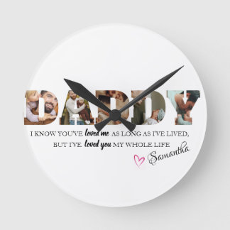 Minimalist DADDY Photo Collage Happy Father's Day Round Clock