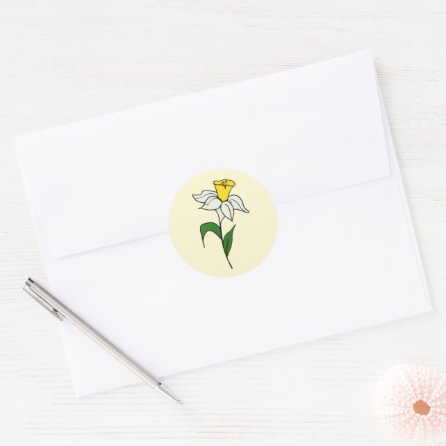 Minimalist Daffodil Wedding  Classic Round Sticker (Envelope)
