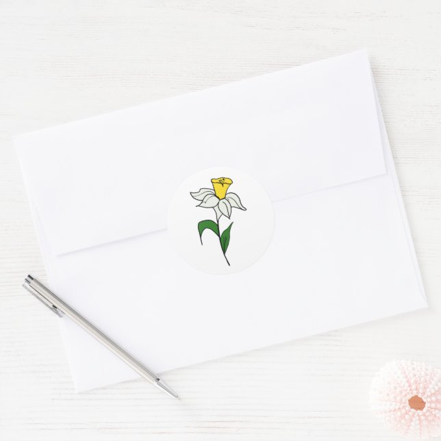 Minimalist Daffodil Wedding  Classic Round Sticker (Envelope)