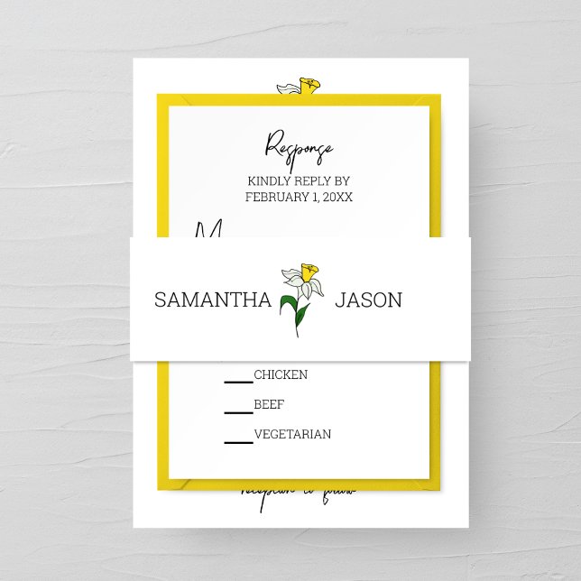 Minimalist Daffodil Wedding Invitation Belly Band (Creator Uploaded)