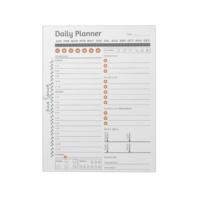 Minimalist Daily Planner - Customisable Name Notepad (Rotated)