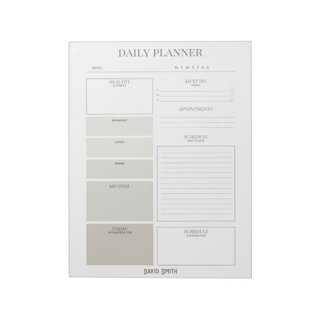 Minimalist Daily Planner - Customisable Name Notepad (Rotated)