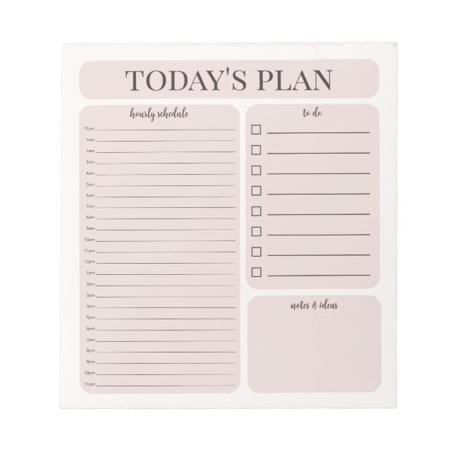 Minimalist Daily Planner Notepad | Hourly To Do (Front)