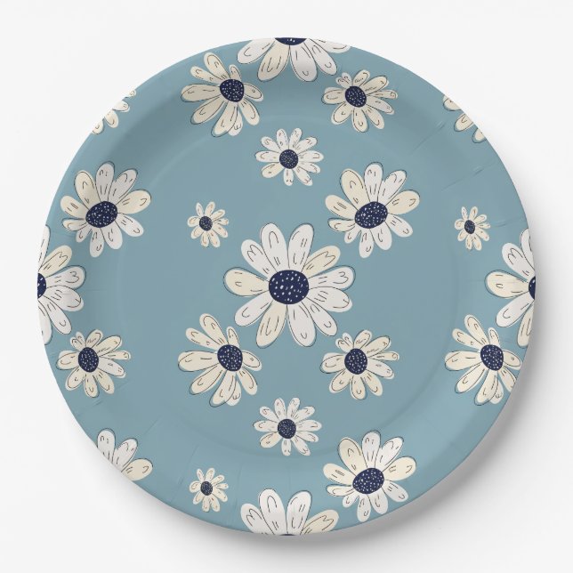 Minimalist Daisy Floral Pattern (2) Paper Plate (Front)