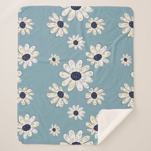 Minimalist Daisy Floral Pattern (2) Sherpa Blanket (Front)