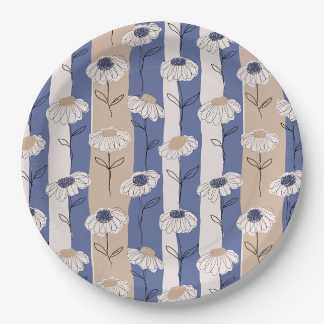 Minimalist Daisy Floral Pattern (4) Paper Plate (Front)