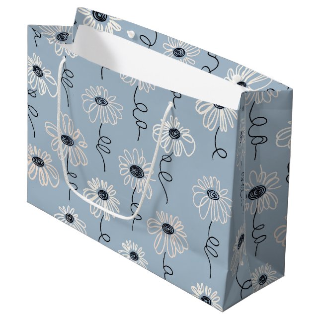 Minimalist Daisy Floral Pattern (7) Large Gift Bag (Front Angled)