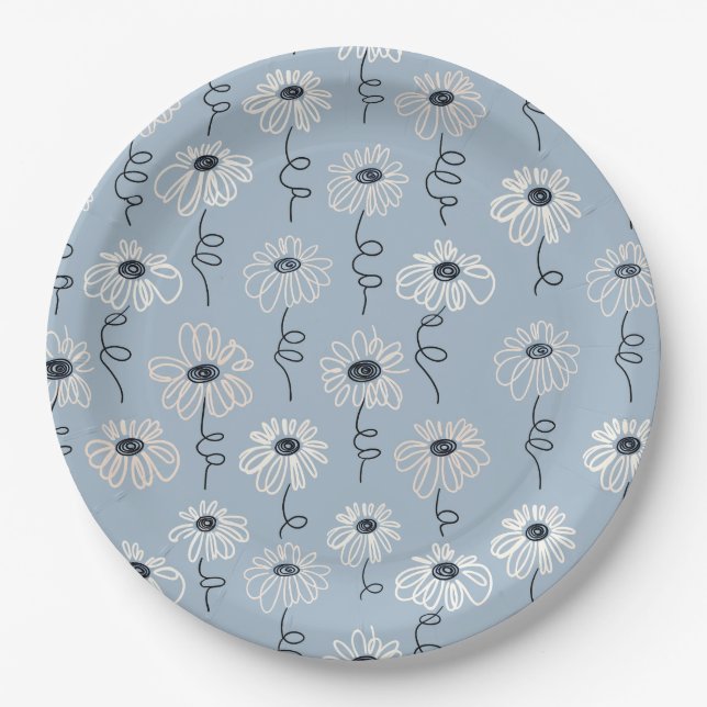 Minimalist Daisy Floral Pattern (7) Paper Plate (Front)
