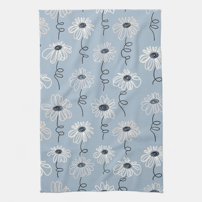 Minimalist Daisy Floral Pattern (7) Tea Towel (Vertical)