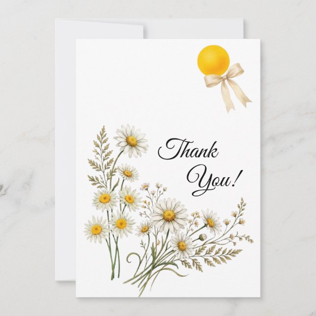 Minimalist Daisy Floral Thank You Note Card (Front)