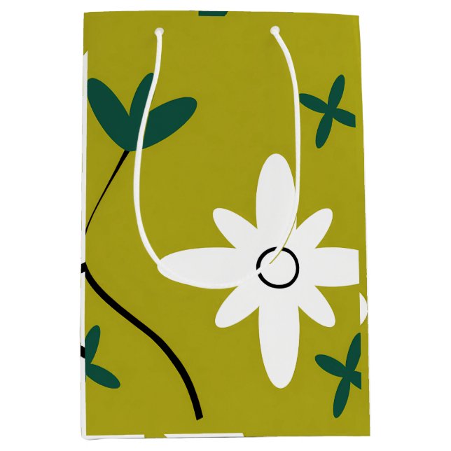 Minimalist Daisy Flower Abstract Botanical Art Medium Gift Bag (Front)