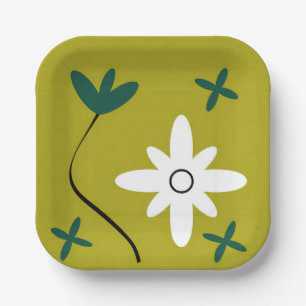 Minimalist Daisy Flower Abstract Botanical Art Paper Plate
