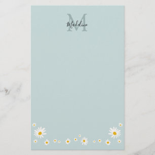 Minimalist Daisy Teal Script Monogram Stationery