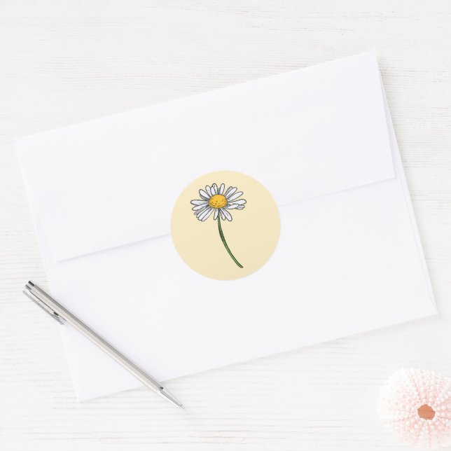 Minimalist Daisy Wedding  Classic Round Sticker (Envelope)