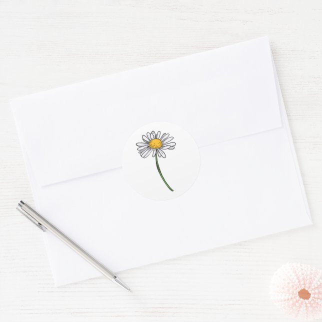 Minimalist Daisy Wedding  Classic Round Sticker (Envelope)