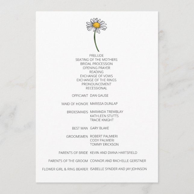 Minimalist Daisy Wedding Program Programme (Front)