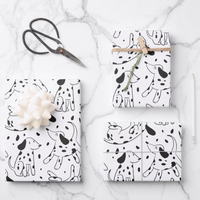 Minimalist Dalmatian Dog Pattern Wrapping Paper Sheet (Front)