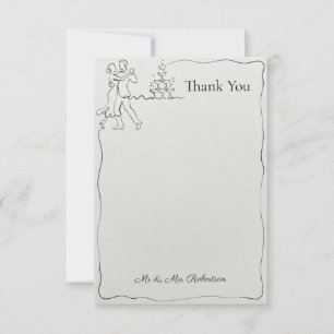 Minimalist Dancing Bride & Groom Line Ink Art Thank You Card