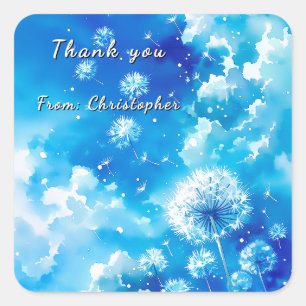 Minimalist Dandelion Blue Sky Thank You Square Sticker