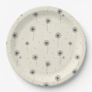 Minimalist Dandelion Seed Pattern Beige (2) Paper Plate