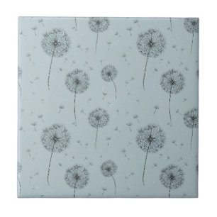 Minimalist Dandelion Seed Pattern Blue (1) Tile