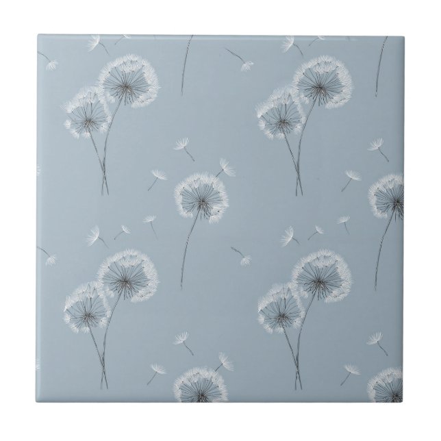 Minimalist Dandelion Seed Pattern Blue (3) Tile (Front)