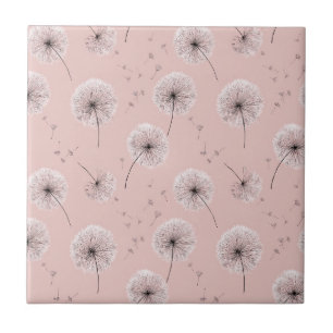 Minimalist Dandelion Seed Pattern Pink (1) Tile