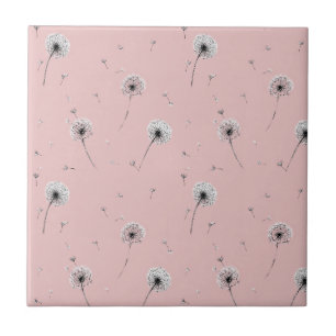Minimalist Dandelion Seed Pattern Pink (2) Tile
