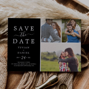 Minimalist Dark Black 3 Photo Collage Save The Date