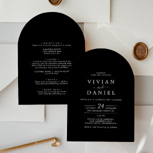 Minimalist Dark Black All In One Boho Arch Wedding Invitation