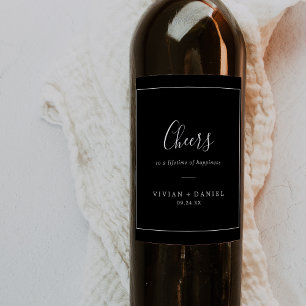 Minimalist   Dark Black Cheers Wedding Wine Labels