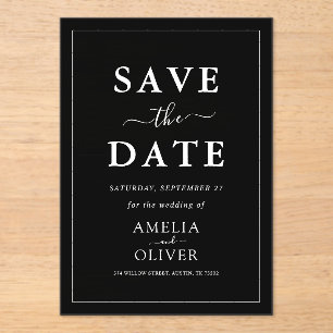 Minimalist Dark Black Luxury Acrylic Save The Date Invitations