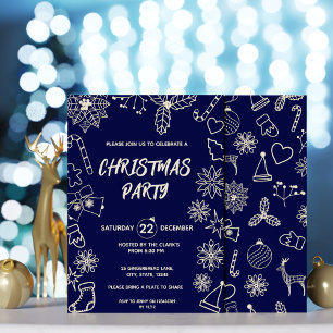 Minimalist Dark Blue and Gold Elegant Xmas Party Invitation