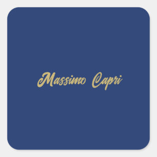 Minimalist Dark Blue Gold Color Own Name Bold Text Square Sticker