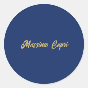 Minimalist Dark Blue Gold Colour Own Name Bold Tex Classic Round Sticker