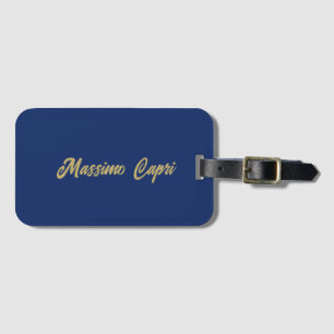 Minimalist Dark Blue Gold Colour Own Name Bold Tex Luggage Tag