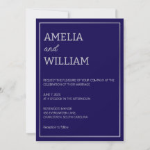Minimalist Dark Blue Wedding Invitation Template