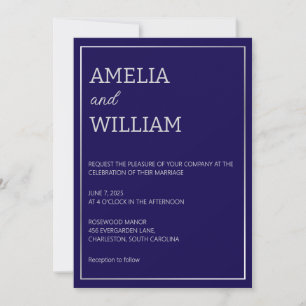Minimalist Dark Blue Wedding Invitation Template
