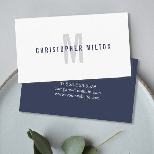 Minimalist Dark Blue White Monogram Consultant Business Card